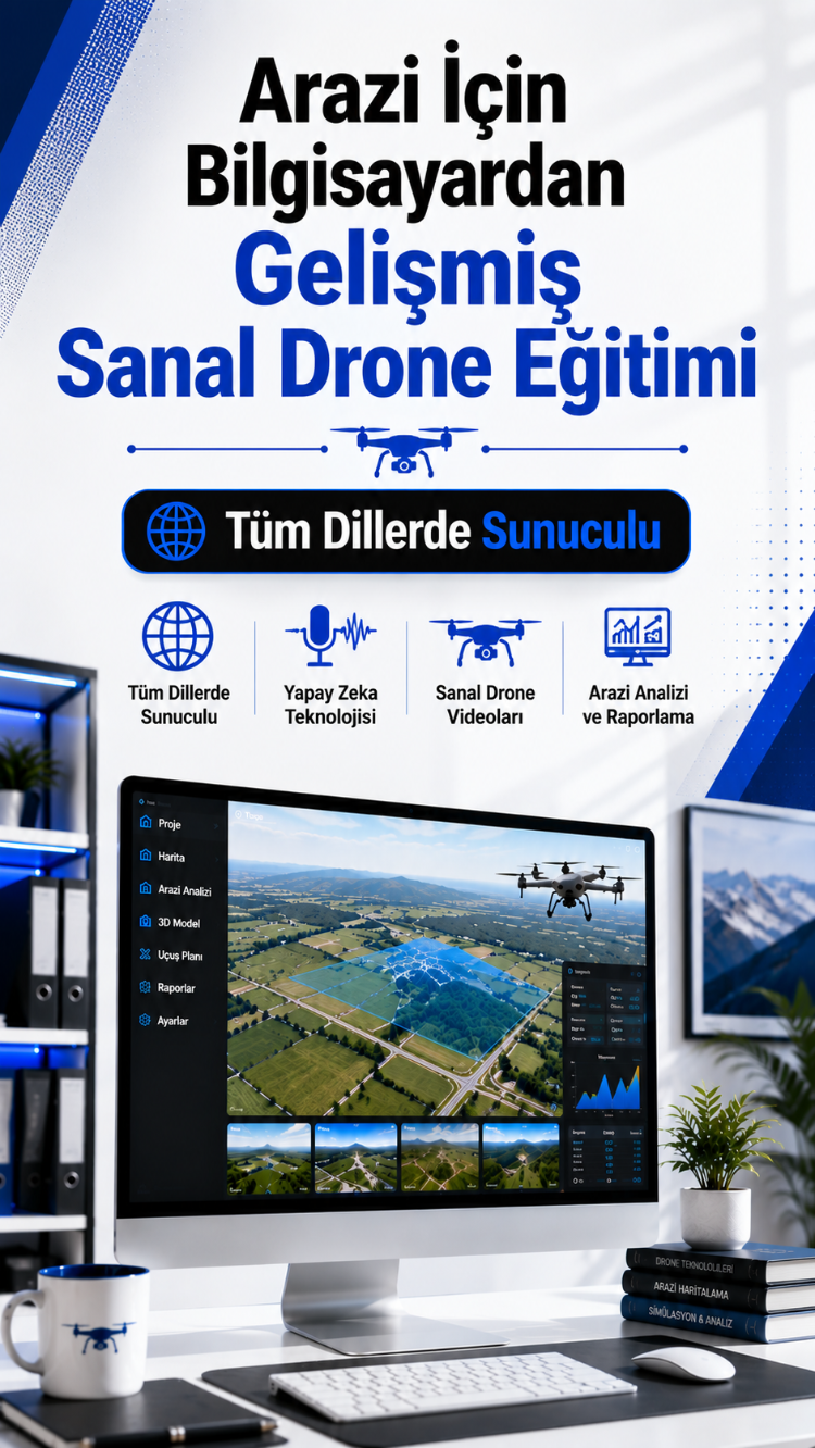 Arazi İçin Bilgisayardan Gelişmiş Sanal Drone Eğitimi Tüm Dillerde Sunuculu