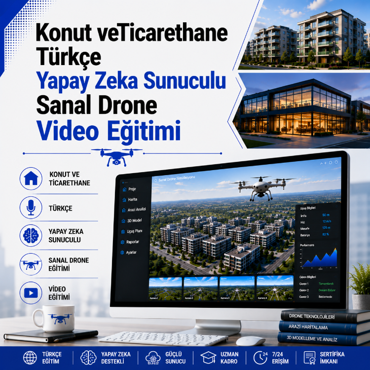 Konut veTicarethane Türkçe Yapay Zeka Sunuculu Sanal Drone Video Eğitimi