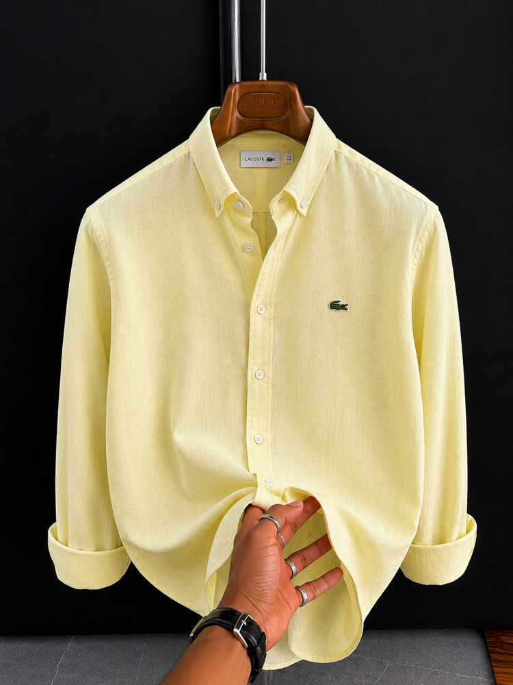 Lacoste-Sarı-Ham Keten Gömlek-Yazlık