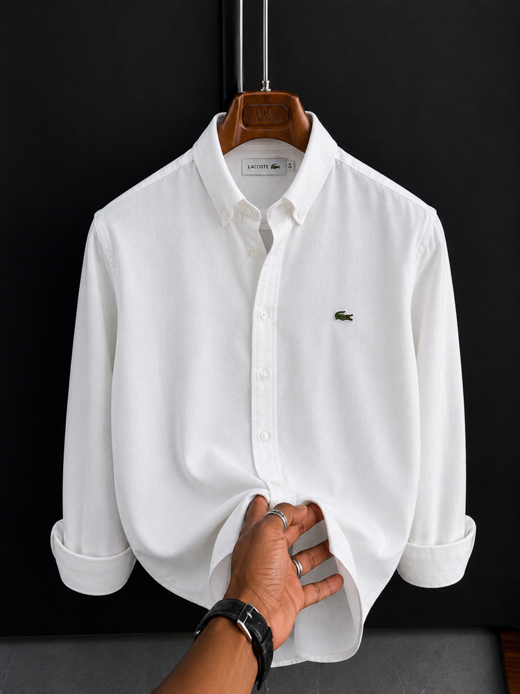 Lacoste-Beyaz-Ham Keten Gömlek-Yazlık