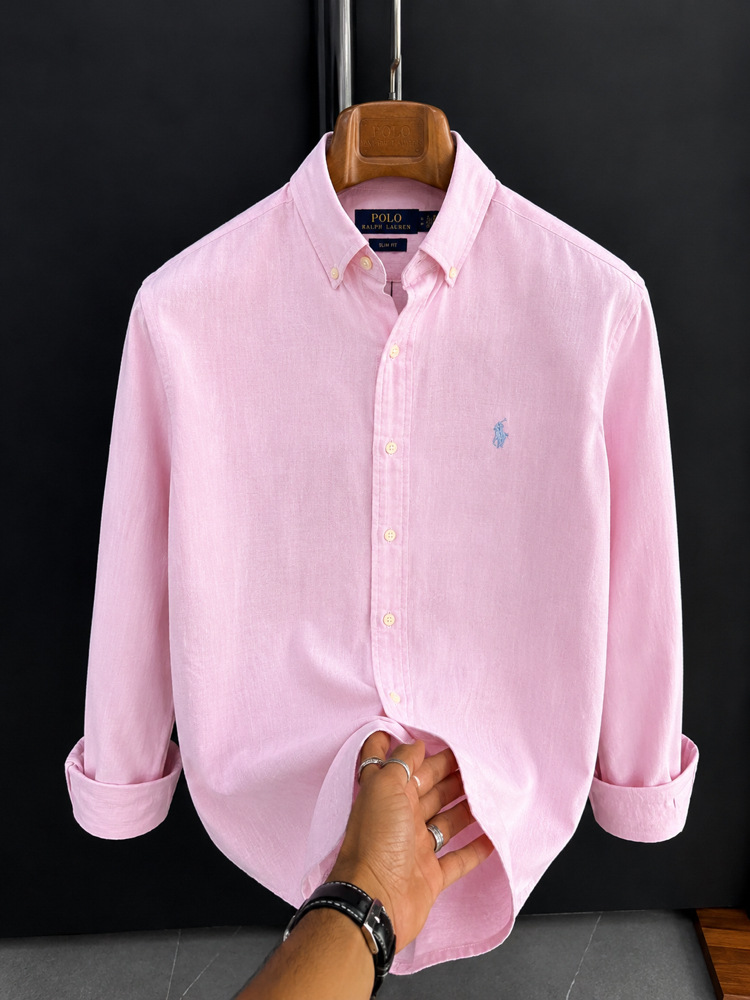 Polo Ralphlauren-Pembe-Keten Kumaş Gömlek-Yazlık