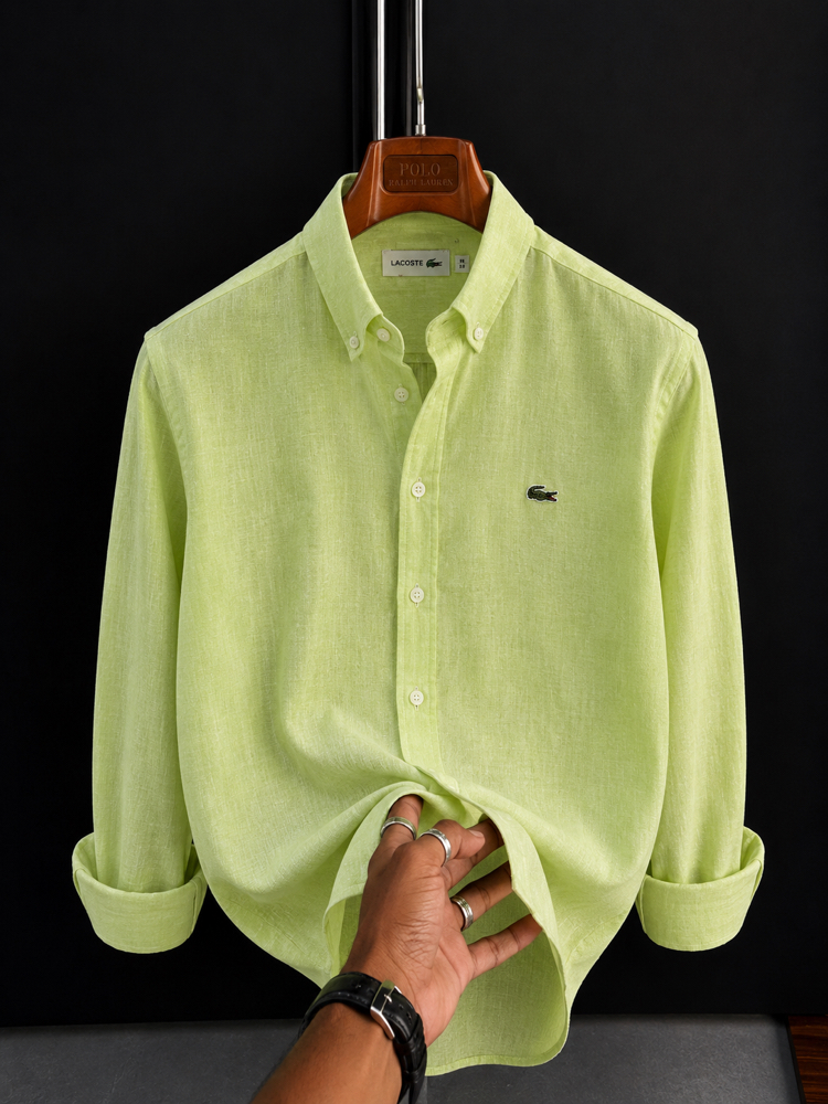 Lacoste-Fıstık Yeşil-Ham Keten Gömlek-Yazlık