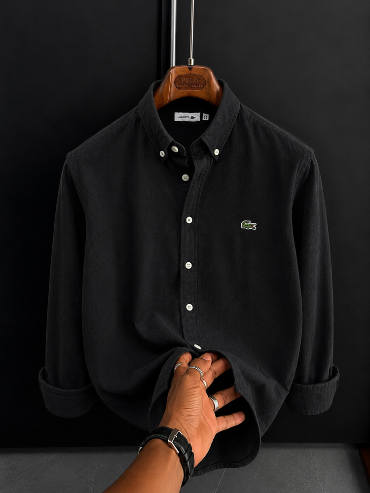 Lacoste-Siyah-Ham Keten Gömlek-Yazlık