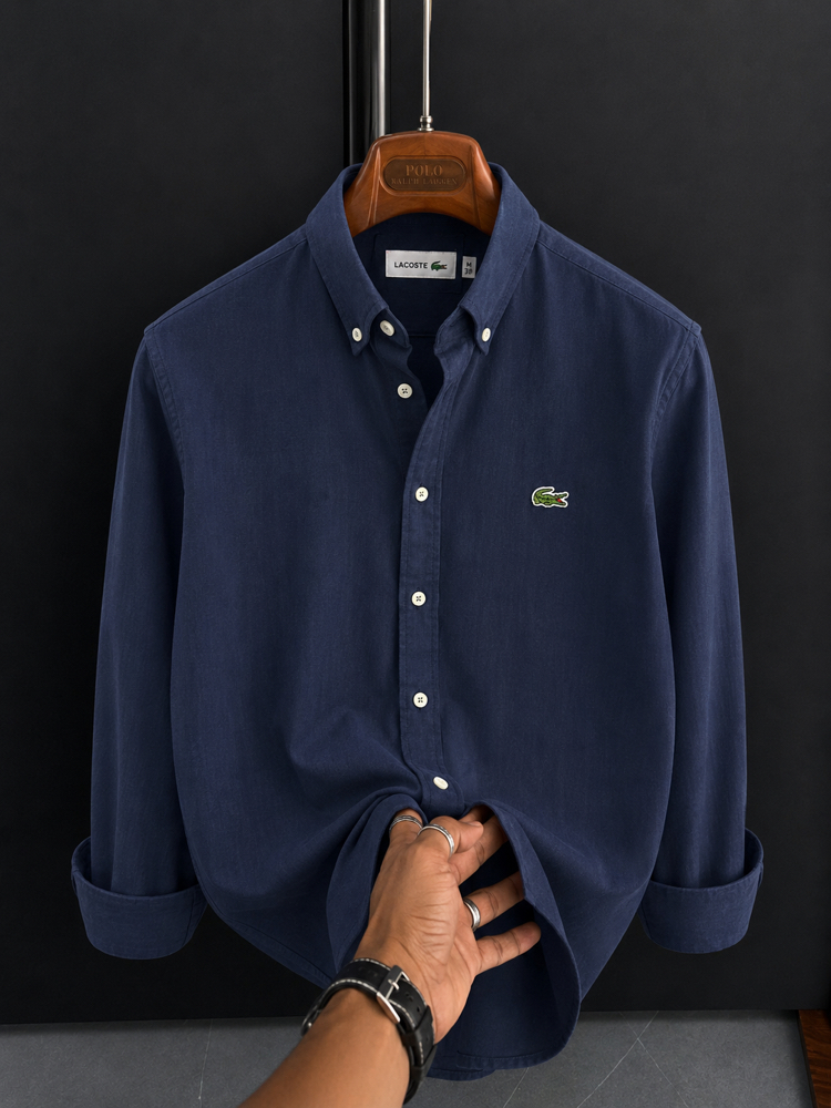 Lacoste-Lacivert-Ham Keten Gömlek-Yazlık