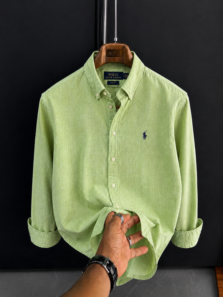 Polo Ralphlauren-Fıstık Yeşil-Keten Kumaş Gömlek-Yazlık