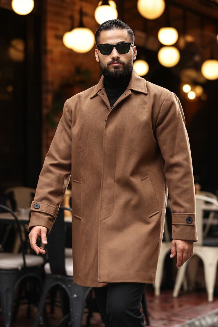 Model kodu: 2501 Taba Erkek Modern Fit Kaşe Kaban 