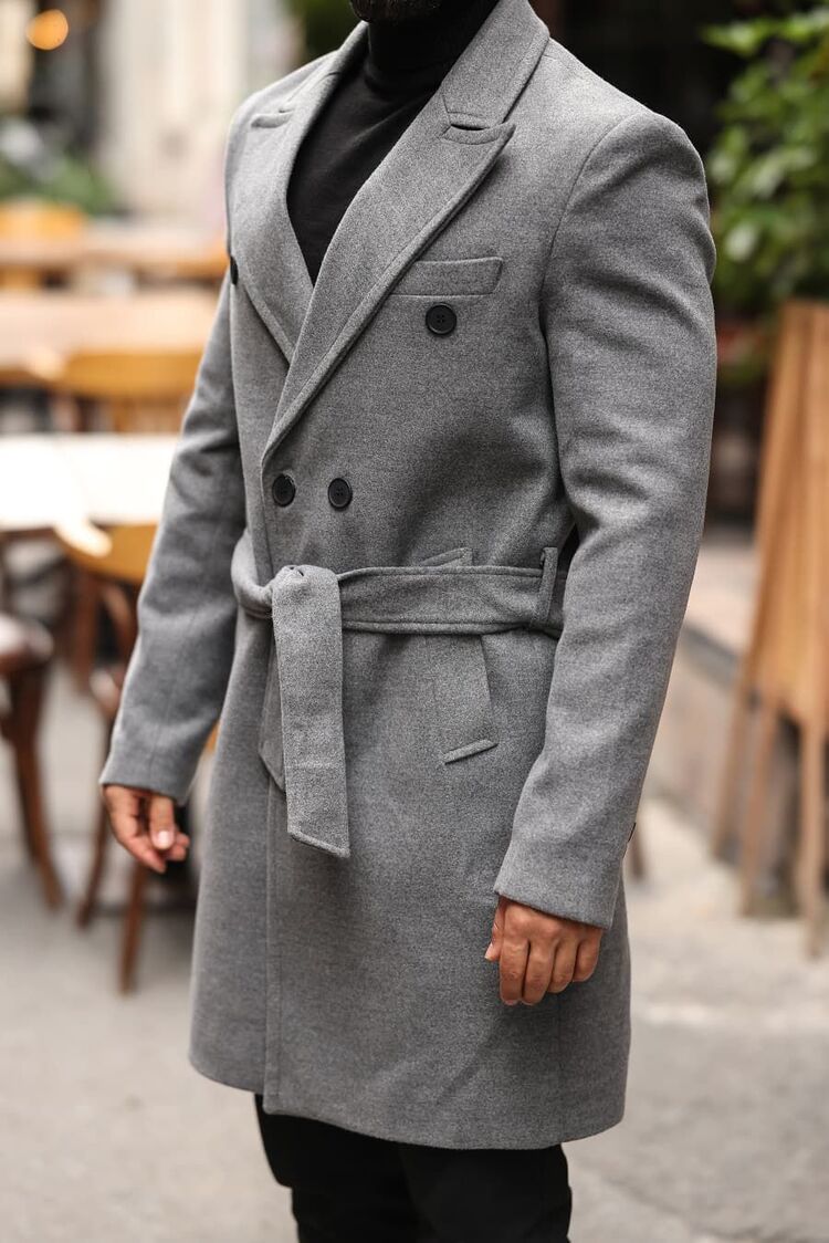 Kod : 2504 Gri Erkek Modern Fit Kaşe Kaban 