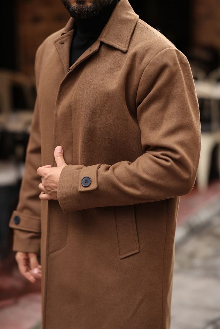 Model kodu: 2501 Taba Erkek Modern Fit Kaşe Kaban 