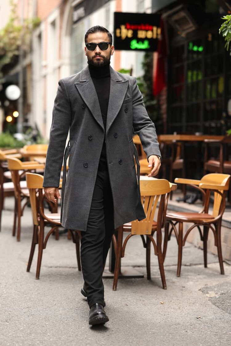 Kod: 2504 Koyu Gri Erkek Modern Fit Kaşe Kaban