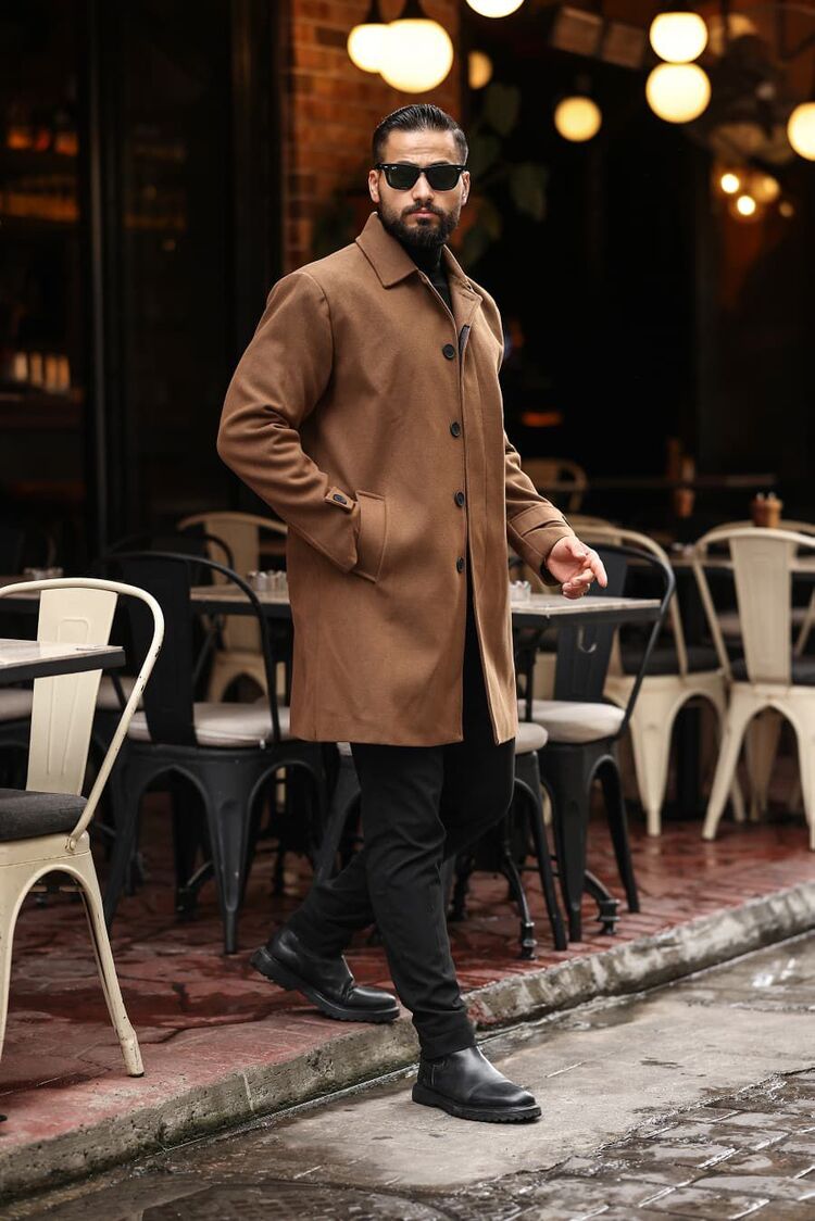 Model kodu: 2501 Taba Erkek Modern Fit Kaşe Kaban 