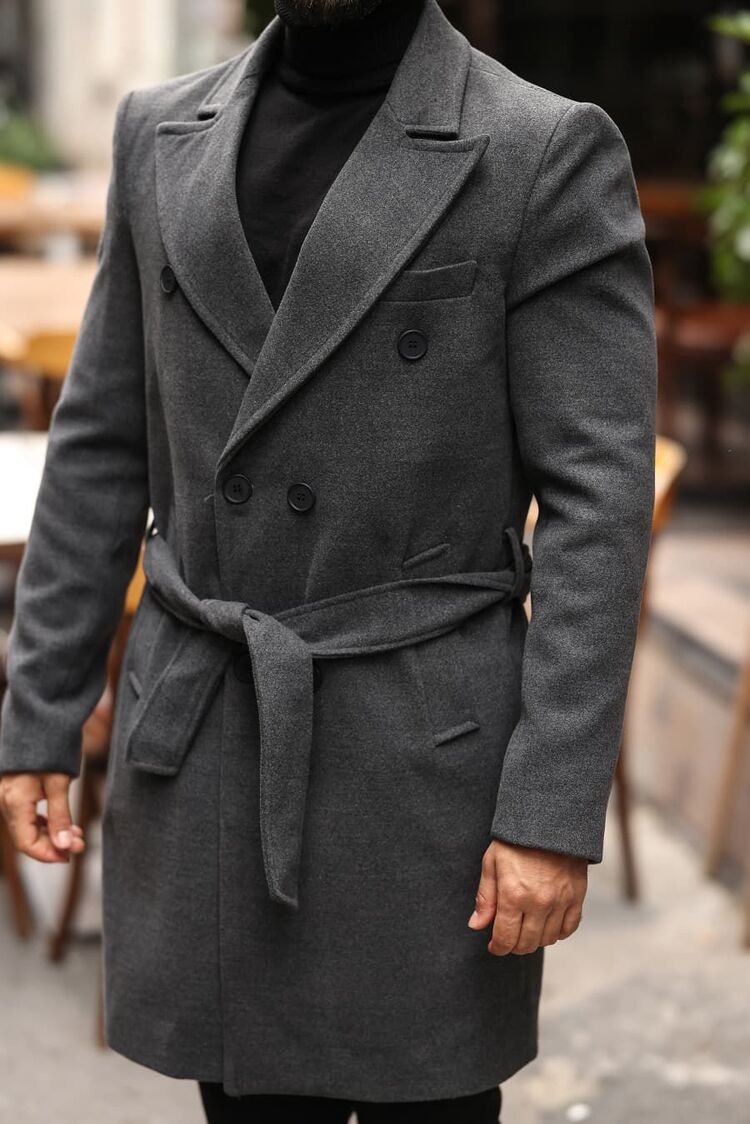 Kod: 2504 Koyu Gri Erkek Modern Fit Kaşe Kaban