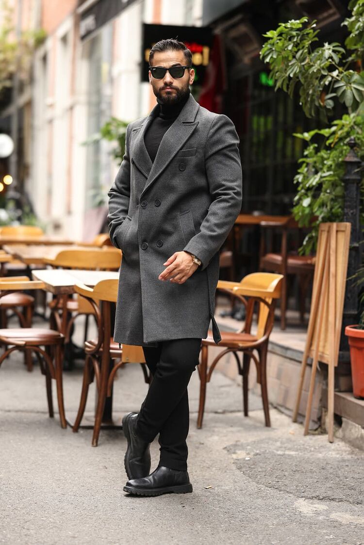 Kod: 2504 Koyu Gri Erkek Modern Fit Kaşe Kaban