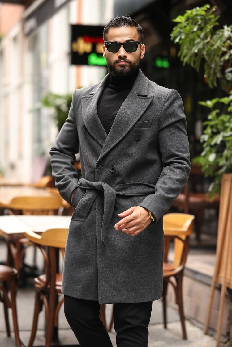 Kod: 2504 Koyu Gri Erkek Modern Fit Kaşe Kaban