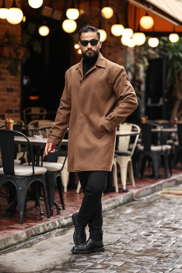 Model kodu: 2501 Taba Erkek Modern Fit Kaşe Kaban 