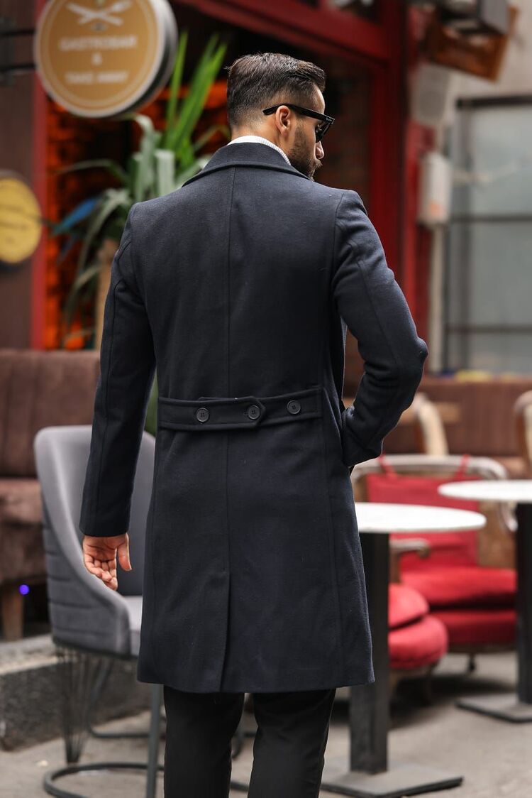 Kod : 2507 , Lacivert Erkek Modern Fit Kaşe Kaban 