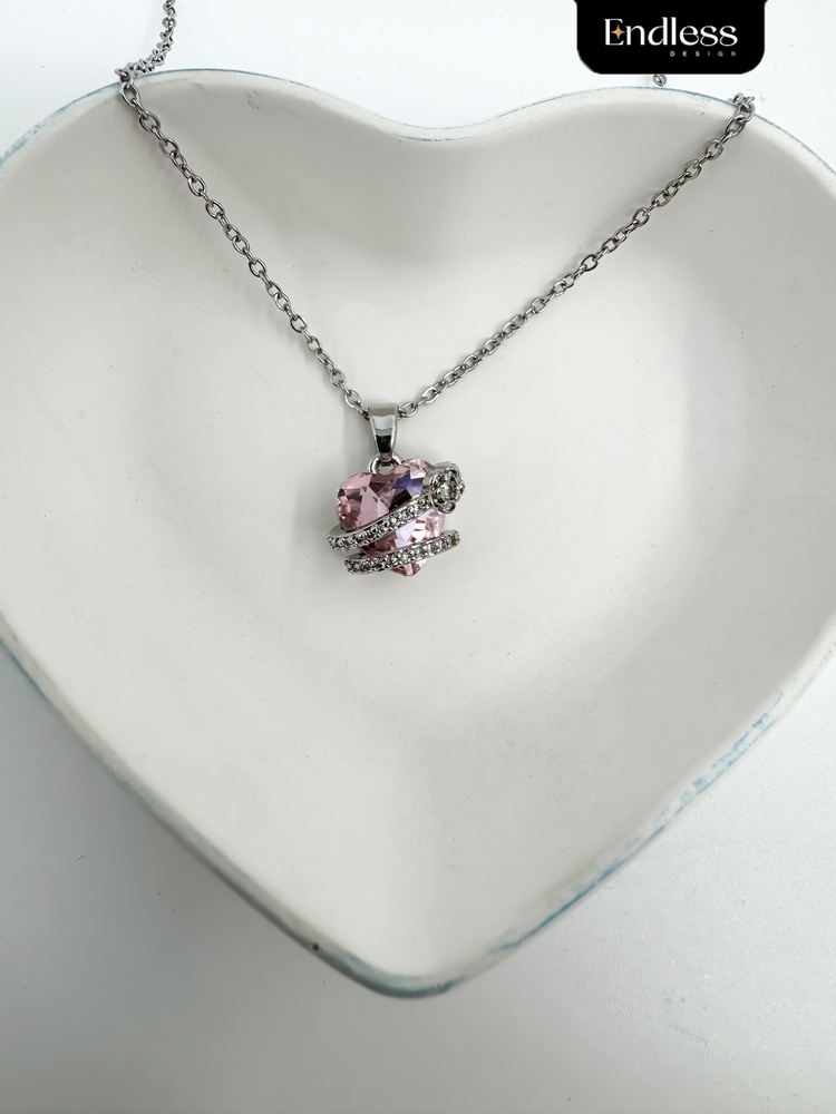 Pembe Kristal Kalp Kolye