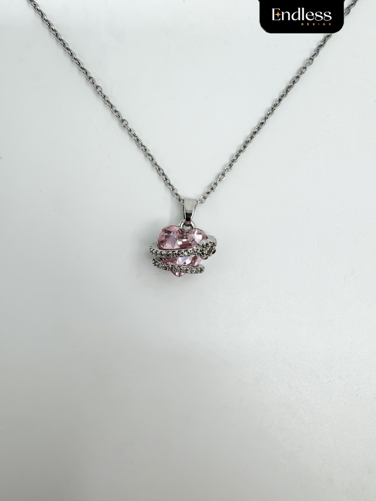 Pembe Kristal Kalp Kolye
