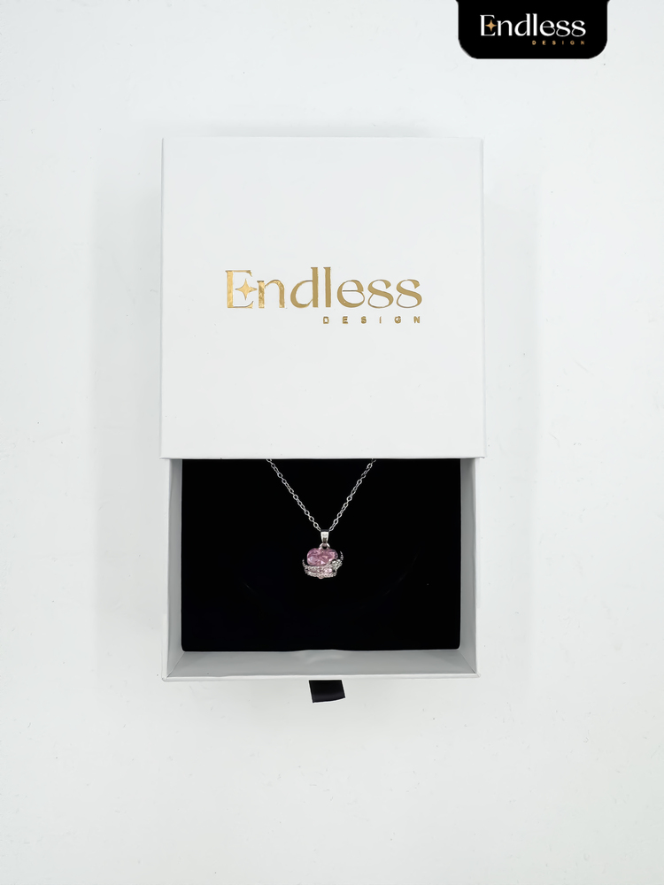 Pembe Kristal Kalp Kolye