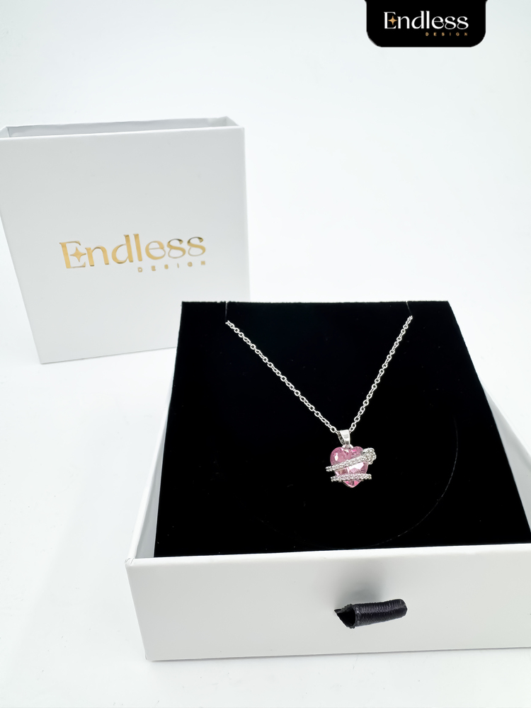 Pembe Kristal Kalp Kolye