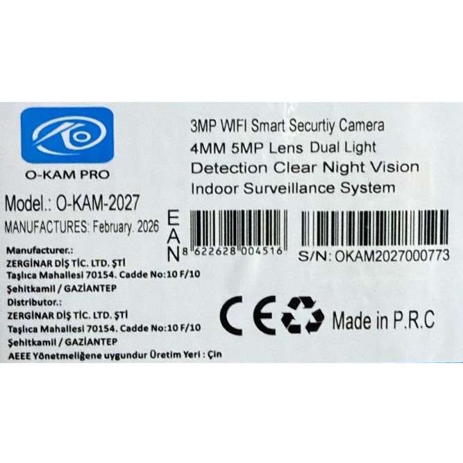 O-Kam 2027 2Mp Wi̇-Fi̇ 1 Lens 8000Mah Bataryalı