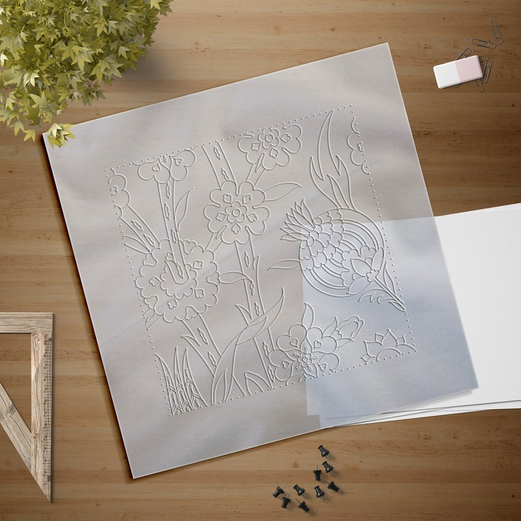 Perforated Stencil 20 x 20 cm –  Section Motif Pomegranate and Penc Tile Pattern