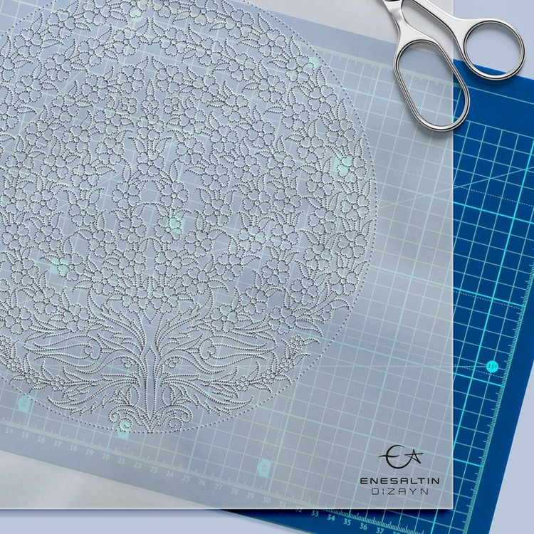 Perforated Stencil 25 cm. - Tile Plate Pattern with Tree of Life Motif