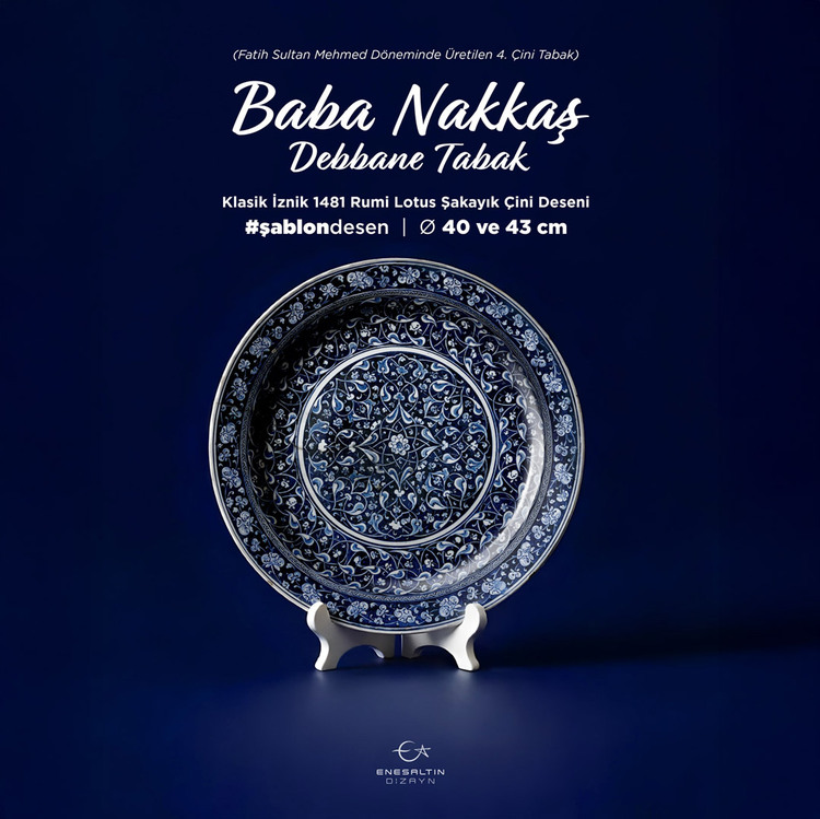 Perforated Stencil 40 / 43 cm - Baba Nakkaş 1481 Rumi Lotus Peony Debbane Tile Plate Pattern