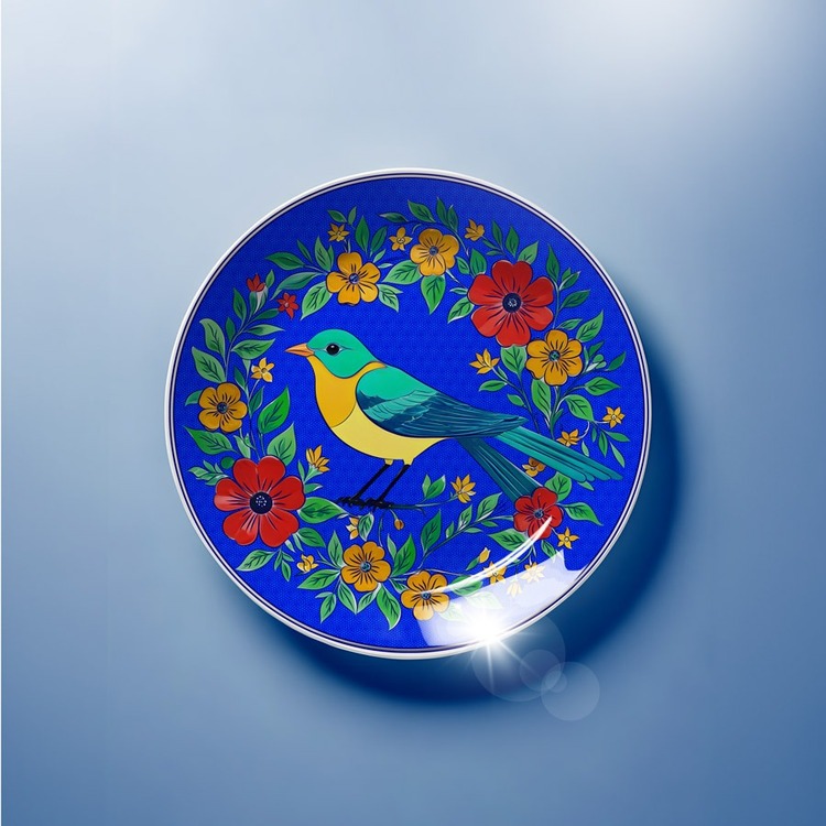 Perforated Stencil 30 cm. - Exotic Motif Sparrow and Flower Branch Tile Plate Pattern