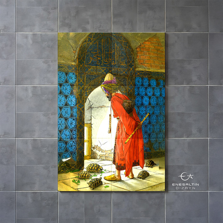 Perforated Stencil 40 x 60 cm. Oversized - Osman Hamdi Bey Turtle Trainer Tile Plate Pattern