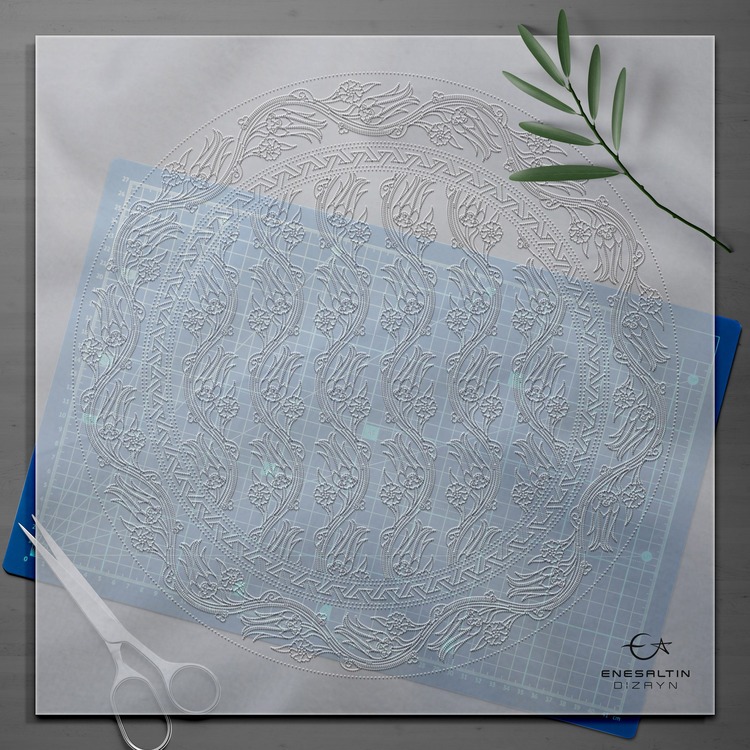 Perforated Stencil 40 cm. - Ivy Tulip Motif Tile Plate Pattern