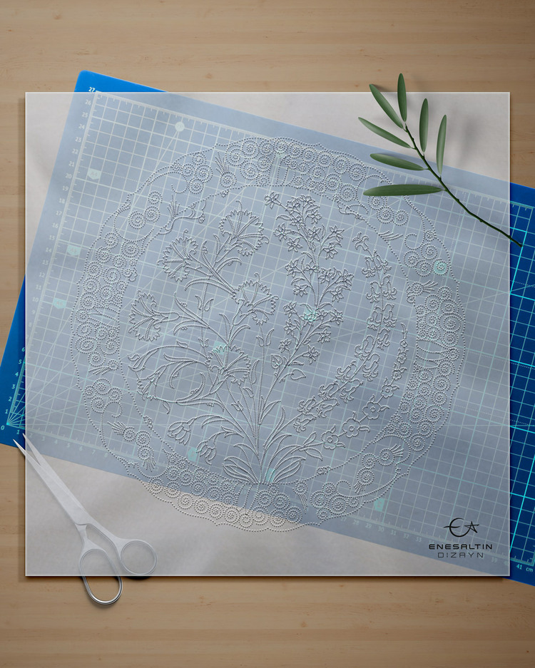 Perforated Stencil 30 cm. -  Classic Iznik 1575 Carnation and Hyacinth Motif Tile Plate Pattern