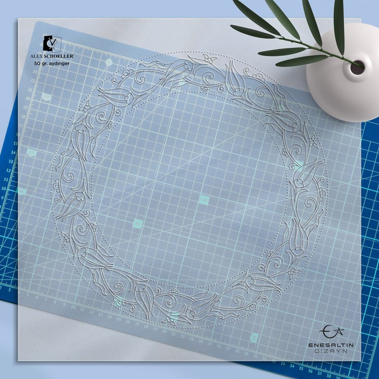 Perforated Stencil 25 cm. - Ivy Tulip Motif Tile Plate Edge Pattern