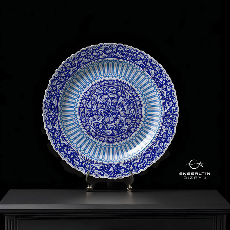 Perforated Stencil 40 / 43 cm - Baba Nakkaş 1490 Rumi Lotus Almond Edge Tile Plate Pattern
