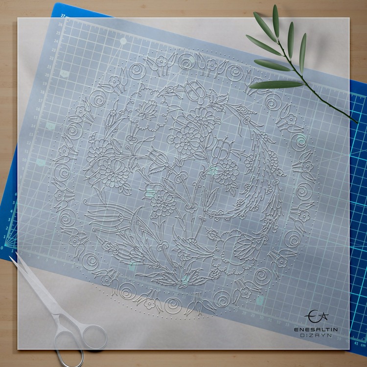 Perforated Stencil 30 cm. - Classic Iznik 1550 Chrysanthemum, Hatayi and Dagger Leaf Tile Pattern