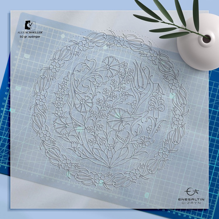 Perforated Stencil 30 cm. - Tile Plate Pattern with Carnation Hyacinth Motif
