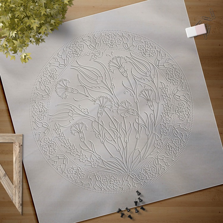 Perforated Stencil 30 cm. - Tulip Carnation Tile Plate Pattern