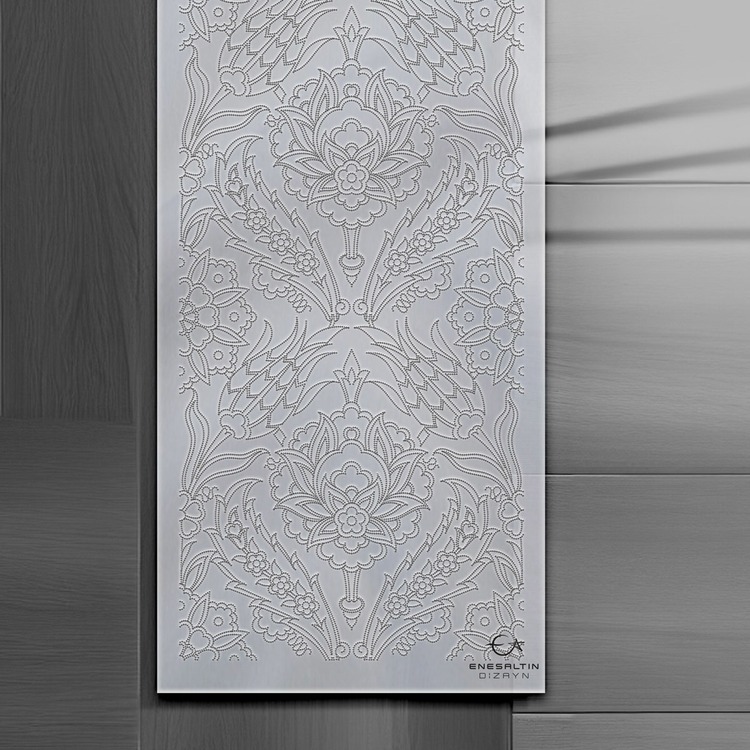 Perforated Stencil 20 x 60 cm. - Minimal Vertical Panel Symmetric Hatayi and Tulip Seamless Tile Pat