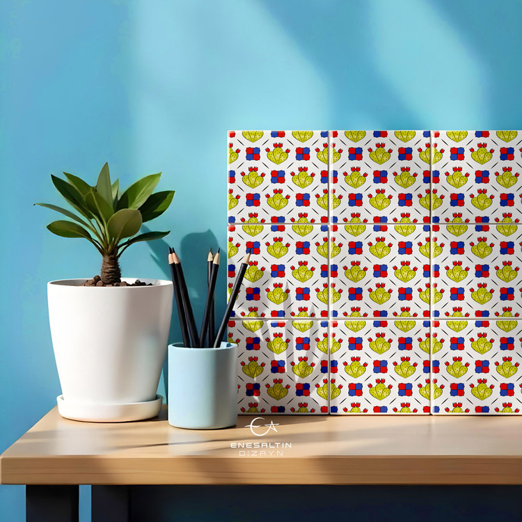 Perforated Stencil Pattern 10 x 10 cm – 2 Copies of Sicilian Style Multi Cactus Tile Pattern