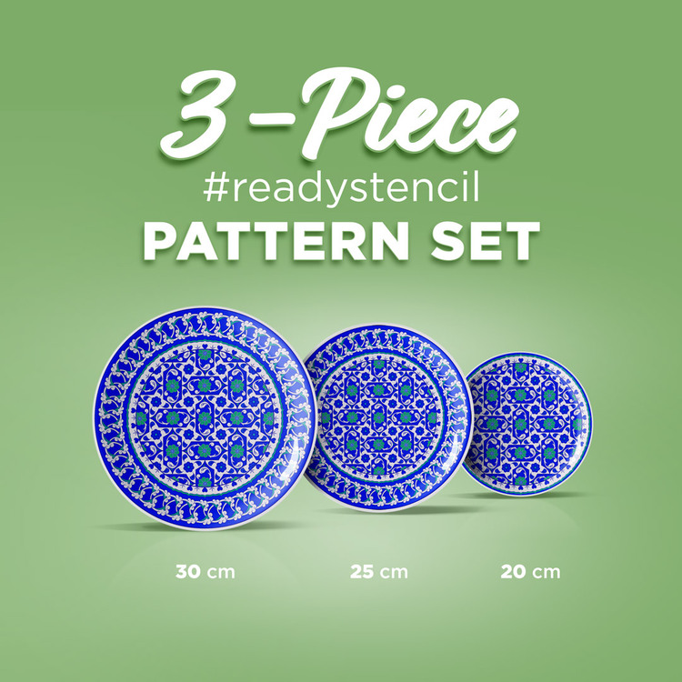 Perforated Stencil Set 3-Piece - Checkered Lotus Rumi Tile Plate Pattern