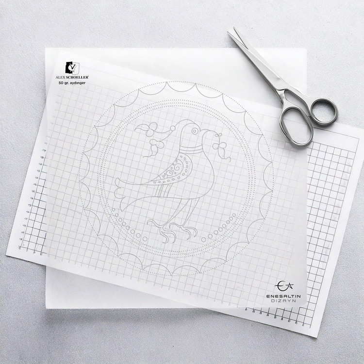 Perforated Stencil 25 cm. - Seljuk Period Peace Dove Figured Tile Pattern