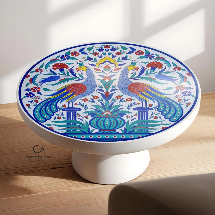 Perforated Stencil 30 cm. - Kütahya Tile Pattern with Double Peacock Motif