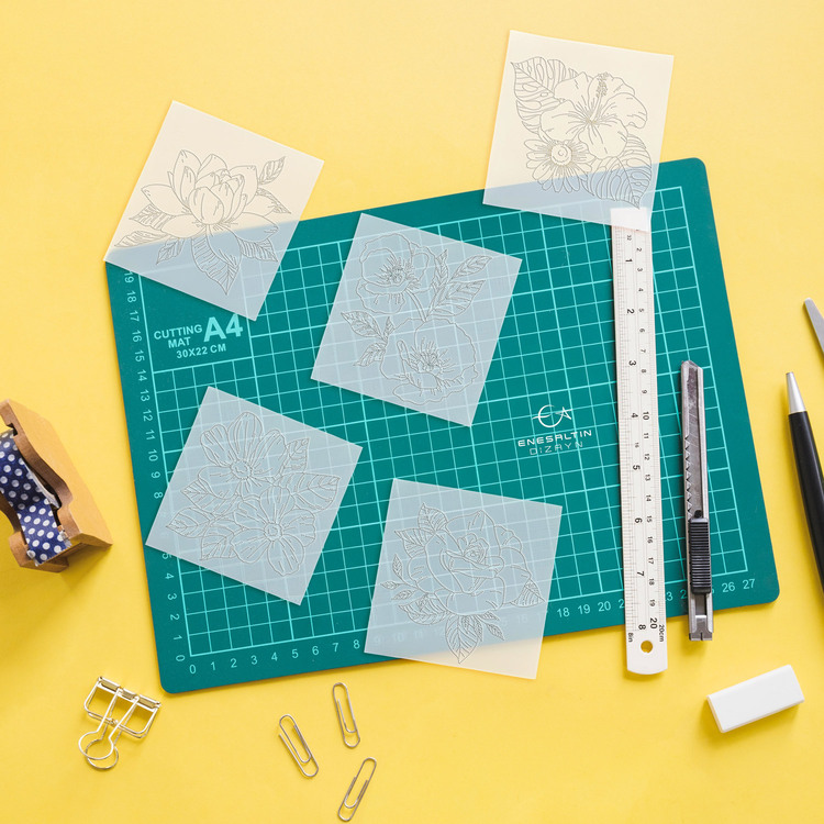 5-Piece Perforated Stencil Set – Flowers Series-1 Tile Pattern - 10 x 10 cm.