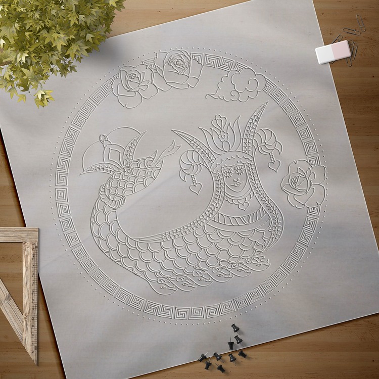 Perforated Stencil Set 5-Piece - Tile Pattern with Shahmaran Motif