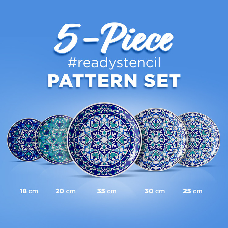Perforated Stencil Set 5-Piece - Tulip Rose Botanical Motif Tile Pattern