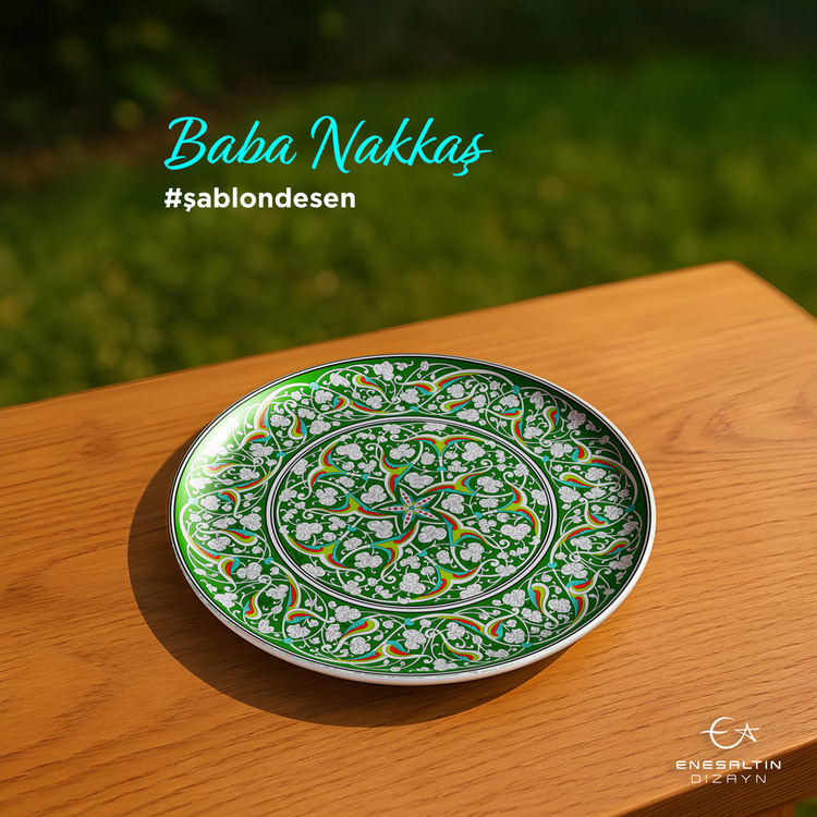 Perforated Stencil 30 cm. - Baba Nakkaş 1480 Rumi and Lotus Iznik Tile Plate Pattern