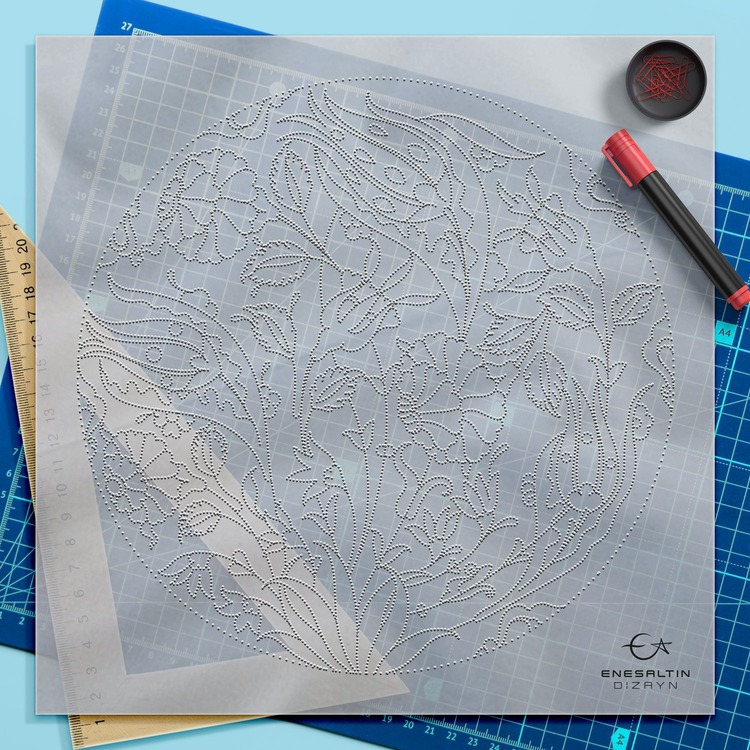 Perforated Stencil 18 cm. - Tulip Rose Plant Motif Tile Pattern