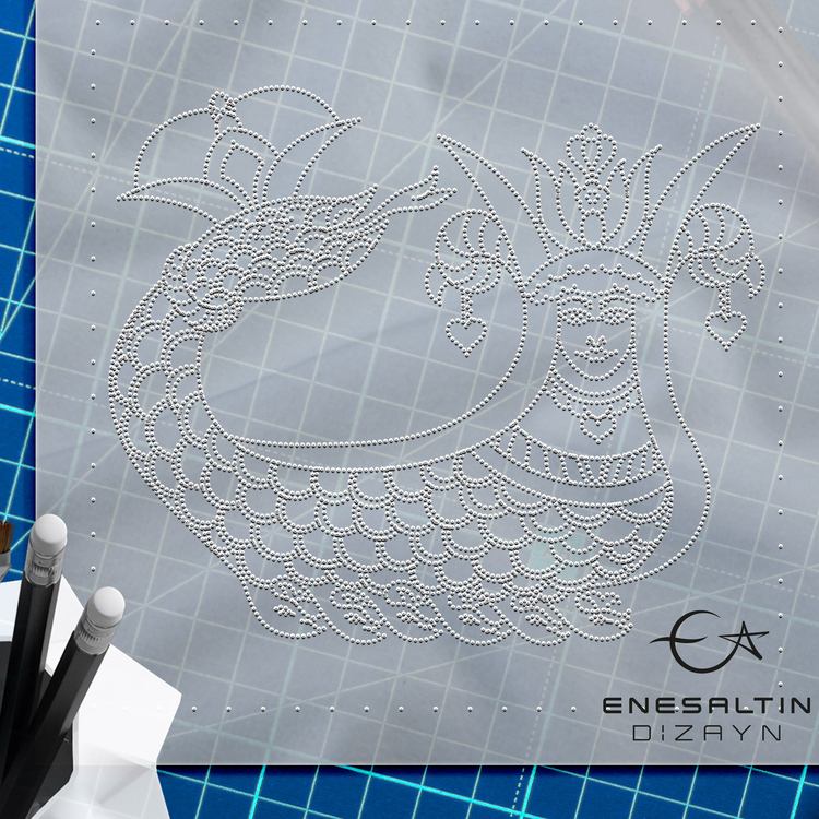 Perforated Stencil 10 x 10 cm – 2 Copies of Tile with Shahmaran Motif Tile Pattern