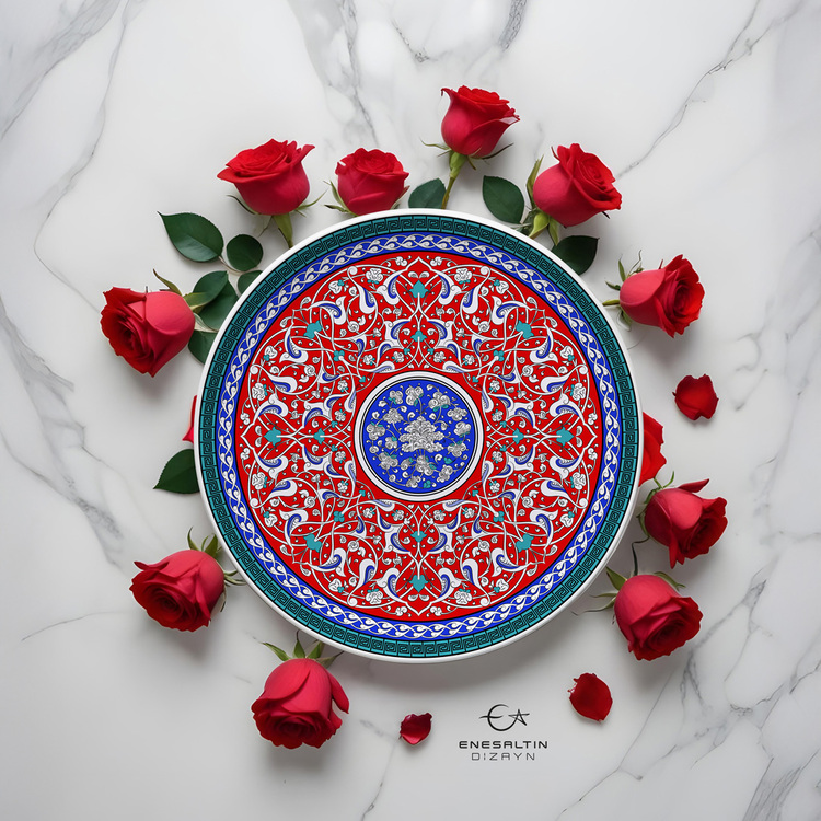Perforated Stencil 43 cm. - Baba Nakkaş 1480 Classic Iznik Rumi Hatayi Tile Plate Pattern