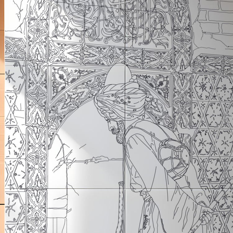 Perforated Stencil 40 x 80 cm. Oversized  - Osman Hamdi Bey Turtle Trainer Tile Plate Pattern