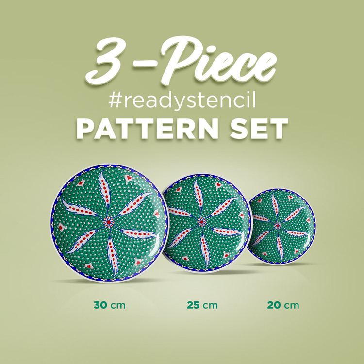 Perforated Stencil Set 3-Piece - 1580 Fish Scale Floor Wheel of Fortune Composition Tile Pattern